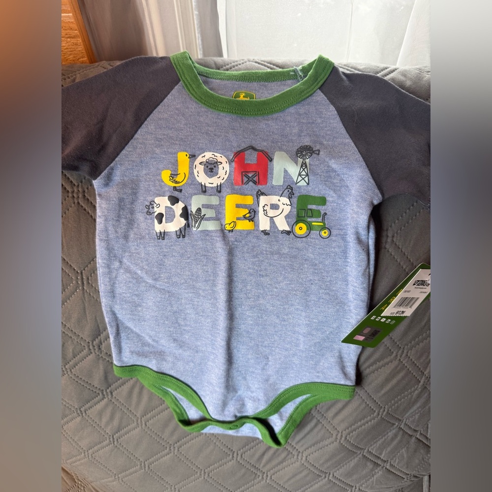 John Deere Gray and Green Kids Bodysuit Size 9-12 Months